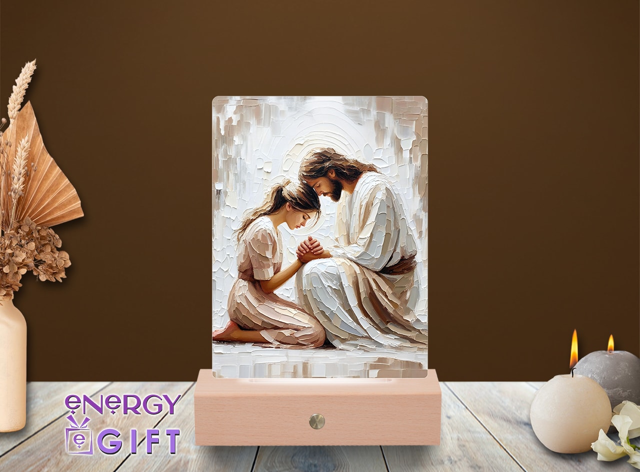 Lampă LED cu icoană religioasă, plasată în decor – Lampă LED Icoană 22