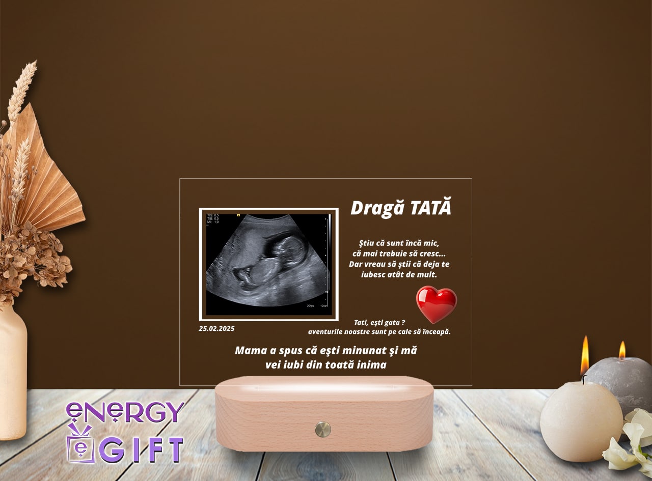 Lampă LED 3D personalizată prin printare – cadou de botez cu fotografie și text dedicat