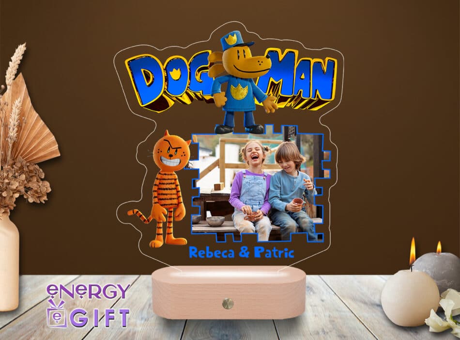 Lampă LED 3D cu Dog Man – personalizată prin printare pentru camera copilului