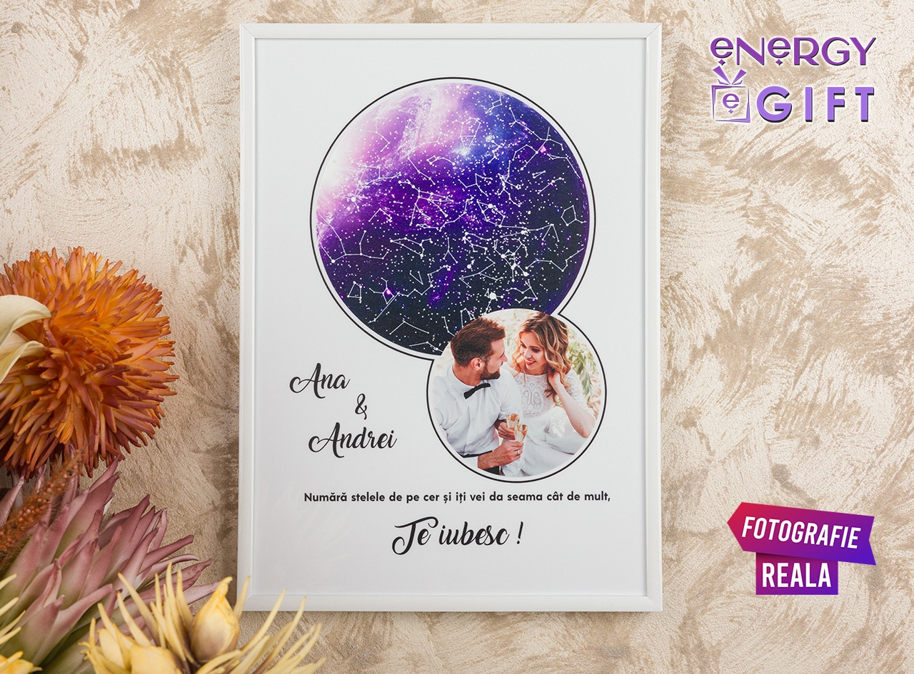 detaliu text tablou sky map personalizat cu mesaj aniversar energygift